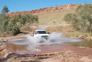 Action - Creek crossing on the way to Wolf Creek crater 2017